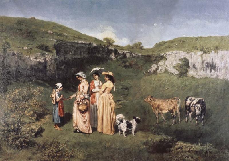 Gustave Courbet young women from the Village France oil painting art